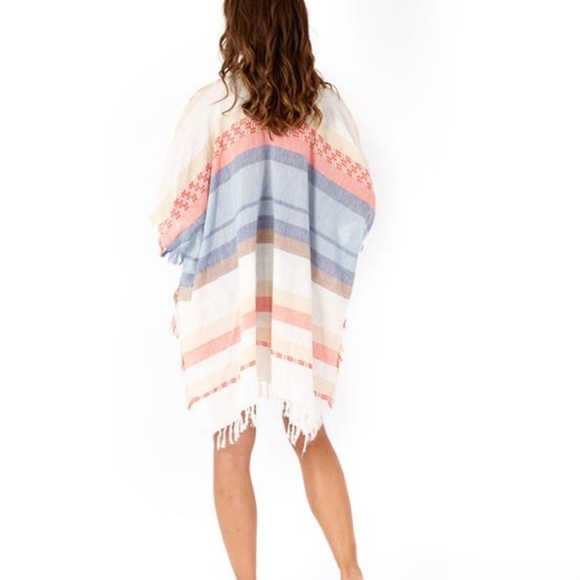 Echo Design Blanket Stripe Kimono Boho Blue Coral - Picture 3 of 7